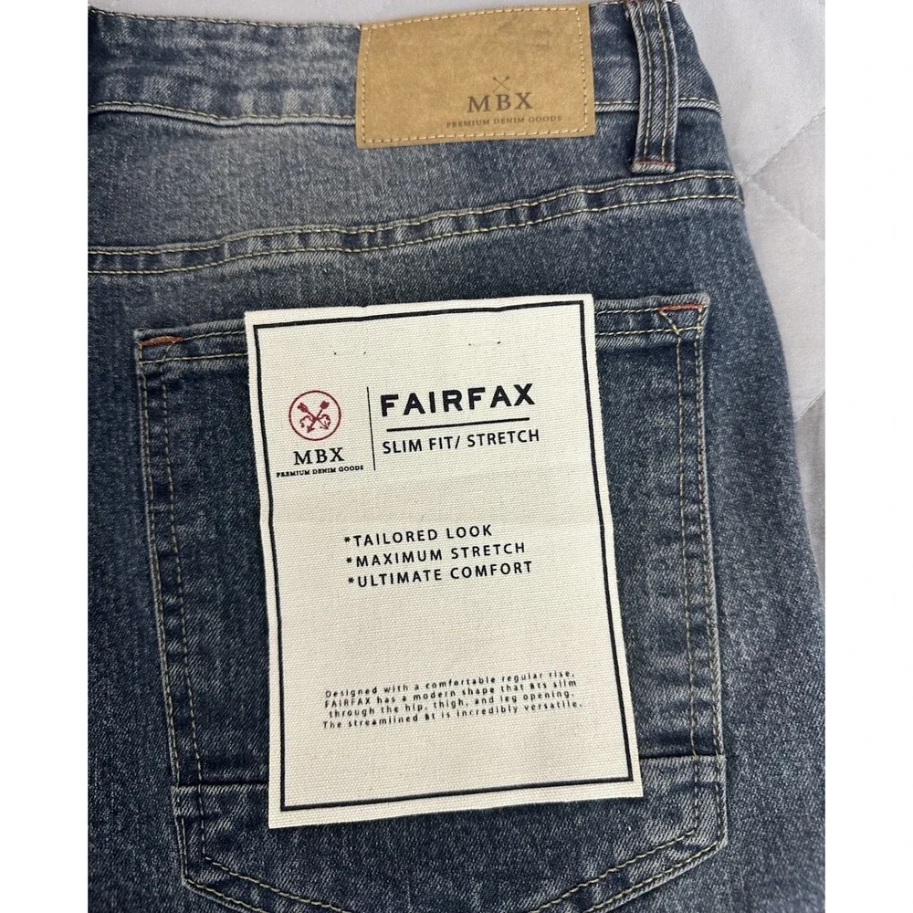 MBX ‎ Men's Fairfax Denim, Slim Fit Stretch Premium Jeans Peace Size 36X30 New